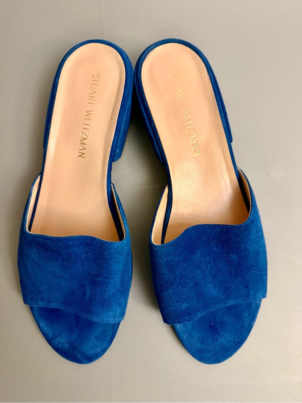 Stuart Weitzman Blue Suede Slide Sandals Women’s Size 10.5 Made in Spain